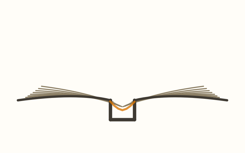 Lay-flat binding: Practical open state — the book opens completely flat with the cover spine decoupled from the text-block spine