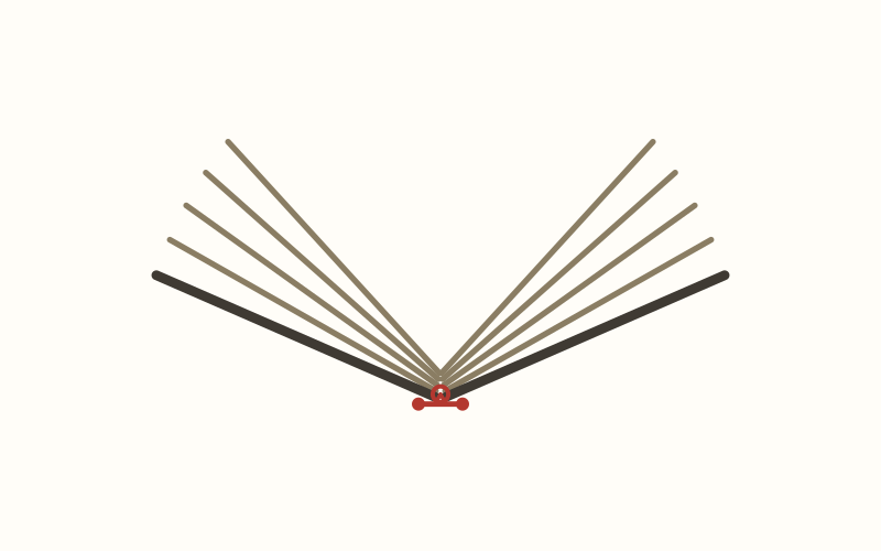 Pamphlet stitch: Fold opening — the signature pivots freely around the few thread stations at the fold