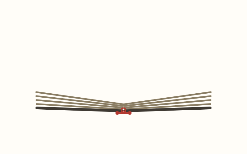 Pamphlet stitch: Practical open state — the booklet opens at the center fold with the sewn stations visible on either side of the gutter